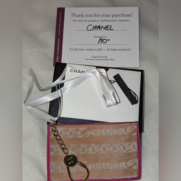 CHANEL Pony Hair Key Cles Card Holder with Box Beige Pink VGUC - Picture 3 of 11